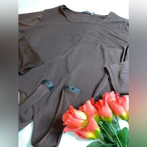 Boohoo Plus Size Chocolate Brown Ribbed Long Sleeve Bodysuit